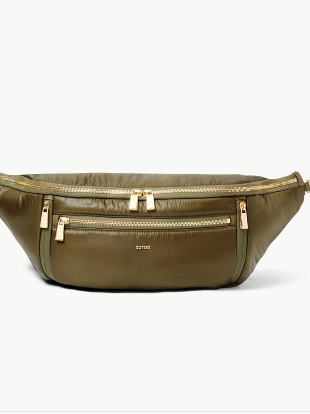 Like New Caraa Olive Nylon Belt Bag with Gold Hardware